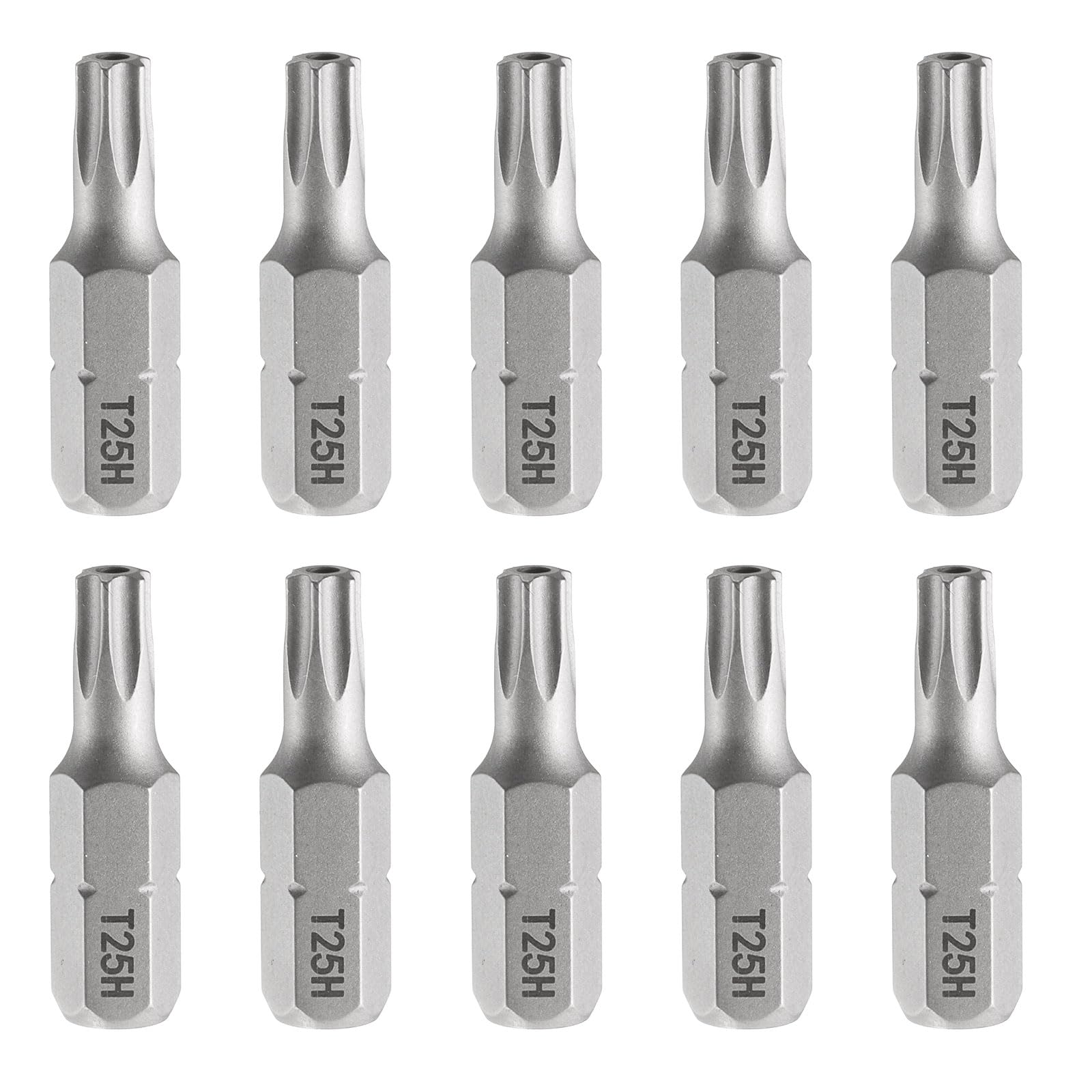 sourcing map 10pcs T25H Torx Screwdriver Bit 1/4" Hex Shank 25mm/1" Length Magnetic Star 6 Point Head S2 Steel Screw Driver Bit with Hole