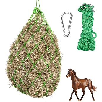 Large Hay Net for Horses Feeding Net with Rings and Carabiner Hook Hay Net for Horses 100 cm Mesh Size 5 x 5 cm Hay Net Horse Hay Bag for Horses Green