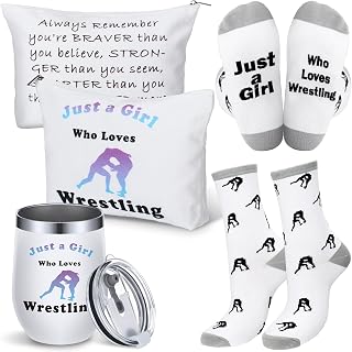 3 Pcs Valentine's Day Wrestling Gifts for Women Include Wrestler Makeup Bag 20 oz Funny Wrestling Tumbler Wrestler Gift Sock Inspirational Gifts for Women Wrestling Lover