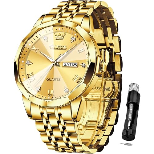 OLEVS Watch for Men Diamond Business Dress Analog Quartz Stainless