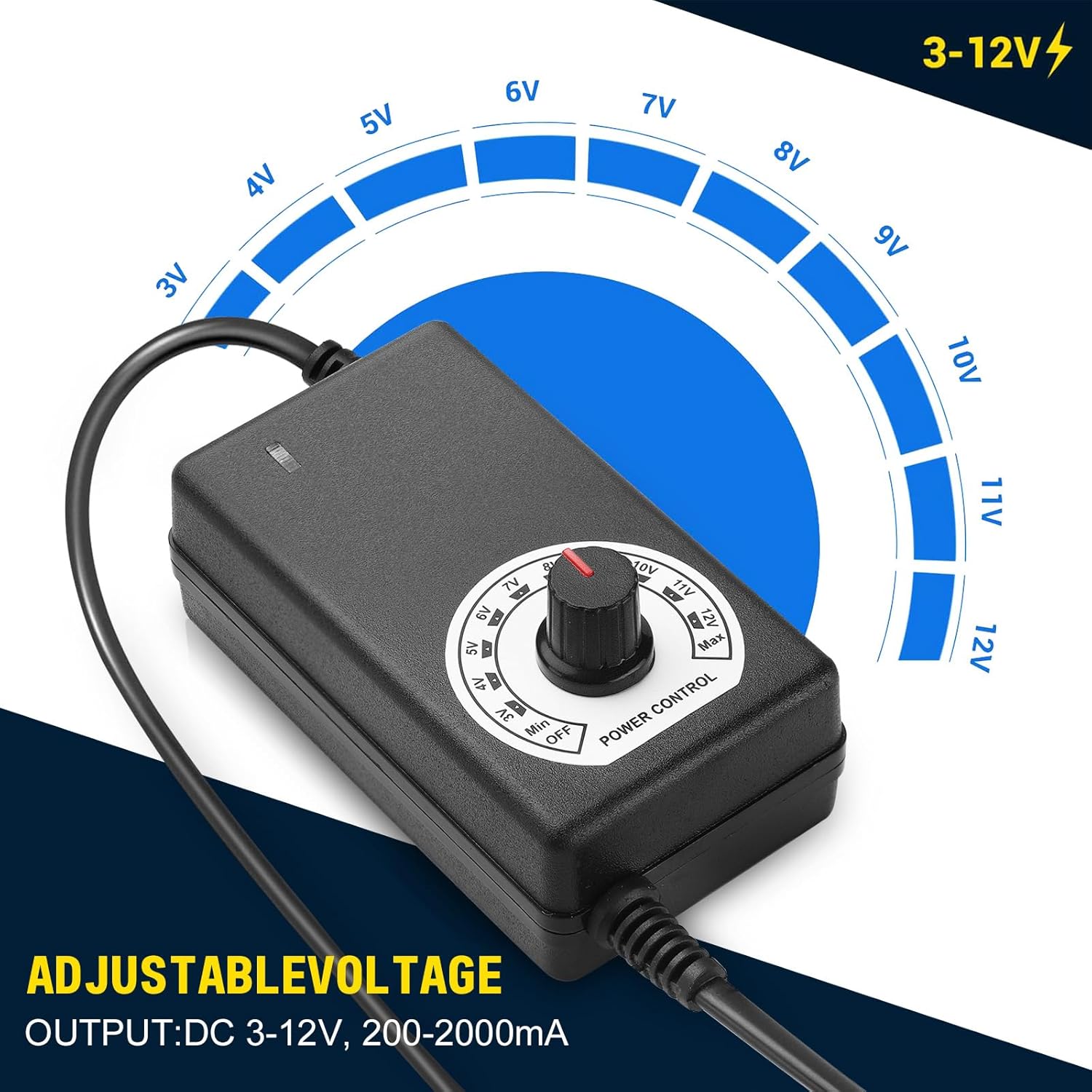 Facmogu AC to DC Adjustable Power Supply, 100-240V AC to 3-12V DC 24W Power Adapter Speed Controller, Variable DC 3V 5V 9V 12V Universal AC/DC Adapter, Multi-Voltage Fan Power Supply Regulated Adaptor