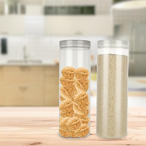 Miniatura 6 de Paquete de 8 tarros de plástico transparente con tapas de 46 onzas46.0 fl oz, vacíos, redondos, de apertura ancha, con tapas de rosca para el hogar,