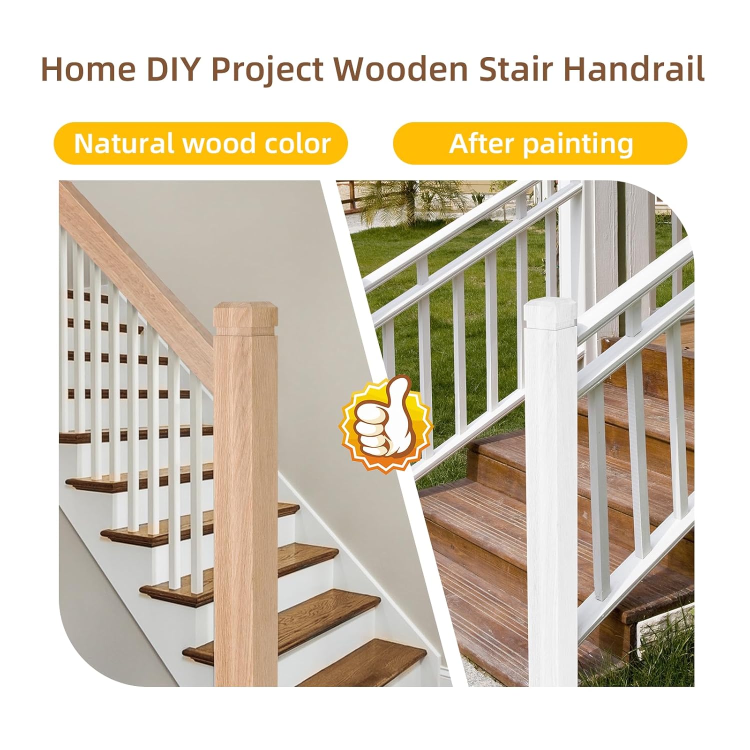Newel Post, 3.75" x 47.3" Solid Red Oak Stair, Stair Railing Indoor with a Single Groove Notched, Plain Style Stair Balusters, Strong Wood Balusters for Home & Commercial Stairs Remodeling