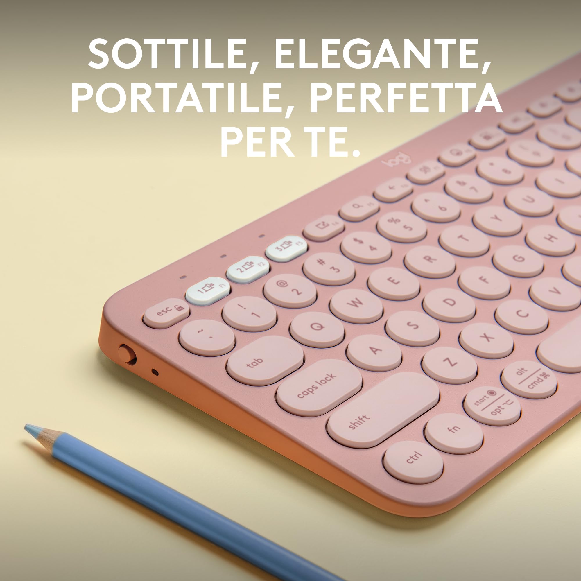 Logitech Pebble Keys 2 K380s, tastiera wireless Bluetooth multidispositivo con tasti di scelta rapida personalizzabili, Easy-Switch, Windows, macOS, iPadOS, Android, ChromeOS, italiano QWERTY, Rosa