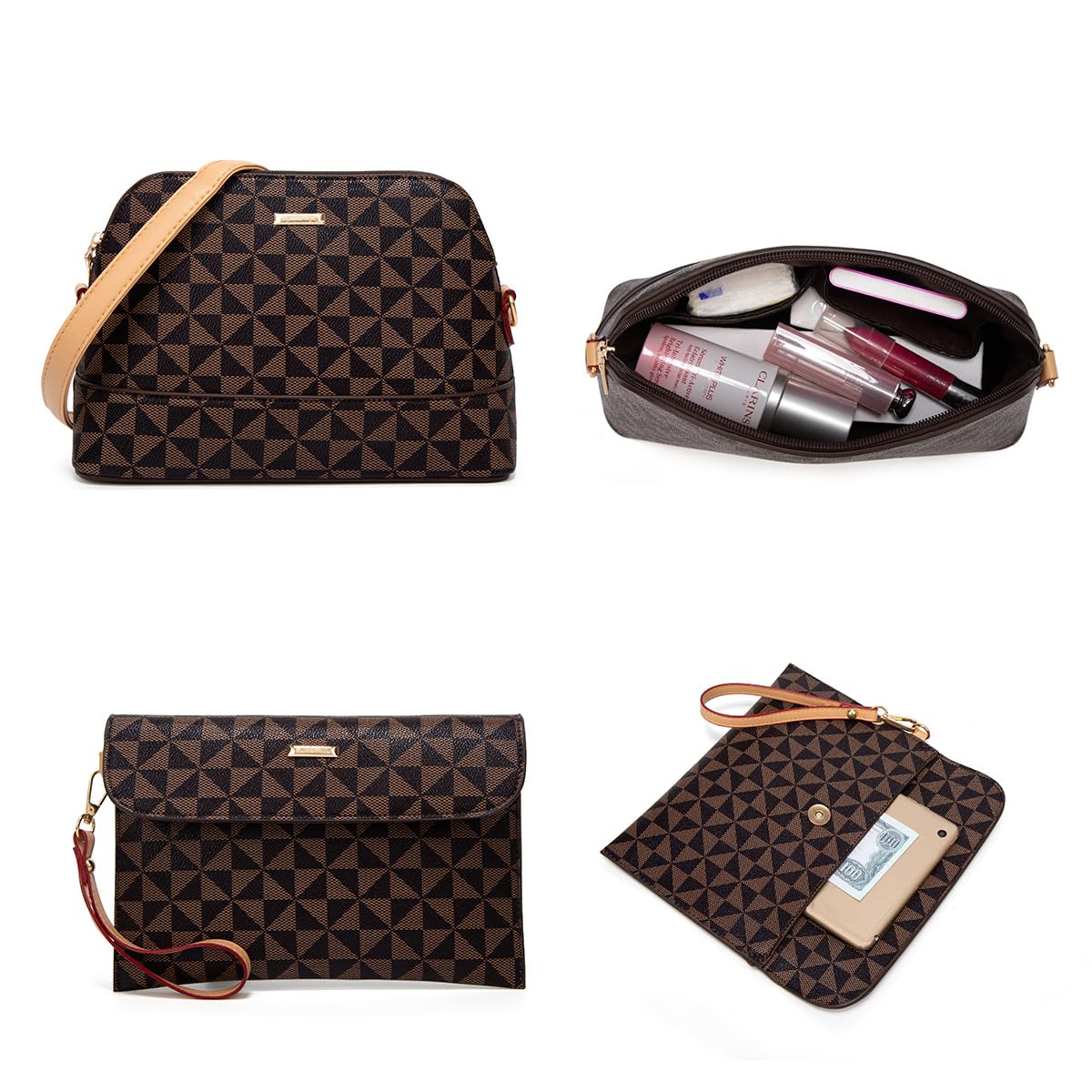 Women Fashion Synthetic Leather Handbags Tote Bag Shoulder Bag Top Handle Satchel Purse Set 4pcs