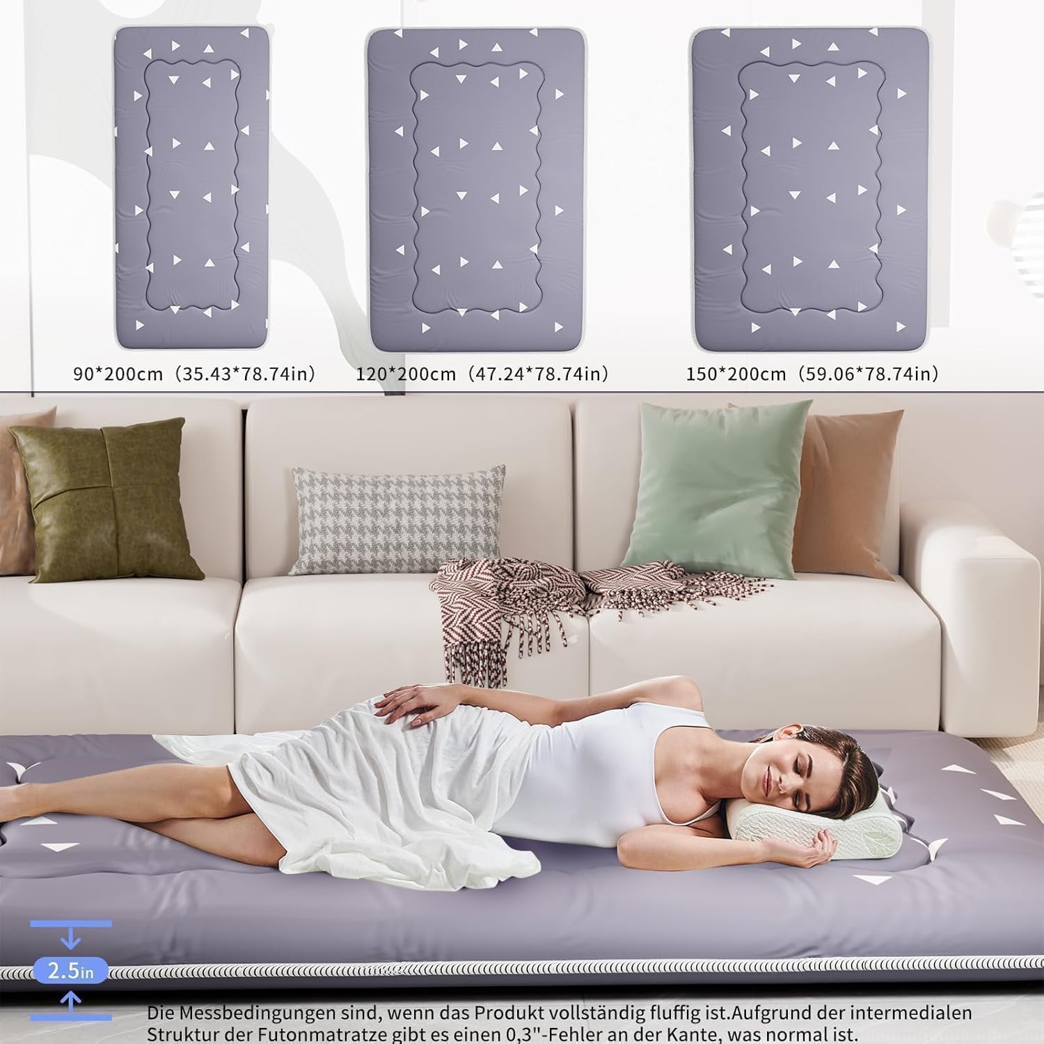 Kiseely Japanische Futon-Matratze, Faltbare Tatami-Matte, tragbare Schlafunterlage mit Tasche und Gurt, Bodenmatratze, verdickte Schlafmatratze, Camping-Matratze (Grau YU1, 150X200cm)