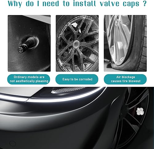 Miniatura 4 de 4 tapas de válvula de neumático con diseño de pata de cristal, hechas a mano con diamantes de imitación, tapas antipolvo para válvulas de neumáticos