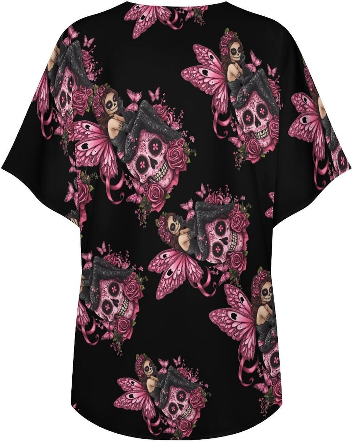 Skull Fairy Breast Cancer Awareness Ribbon Women's Open Front Cardigan Short Sleeves Jacket Lightweight Sweaters Tops