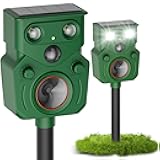 2 Packs Ultrasonic Animal Repeller Solar Powered, Cat Repellent Outdoor with Motion Sensor, Waterproof Deer Repellent Devices with LED Flash Light, Effective Repel Invasive Animals to Protect Yard