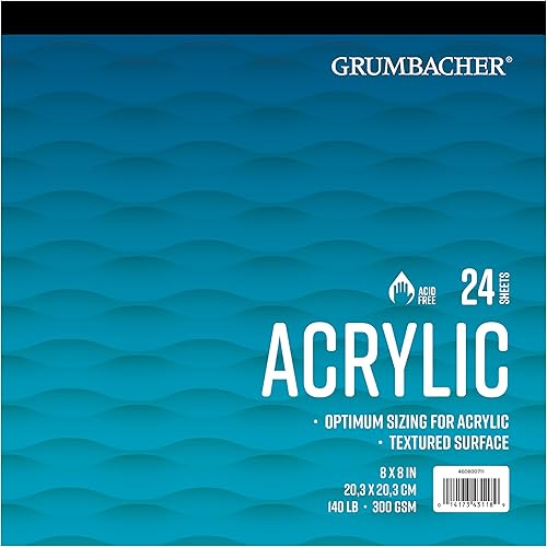 Miniatura 7 de Grumbacher Bloc de papel acrílico de 9 x 12 pulgadas con páginas de entrada y salida, 140 libras  300 GSM, cable lateral, 24 hojasbloc de notas