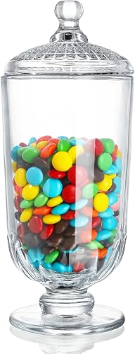 24oz Glass Cookie Jar with Lid, Clear Candy Storage Jar for Kitchen | Thick durable construction Wide opening for easy refills Helps keep snacks fresher Elegant countertop display