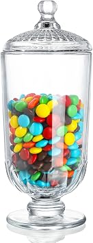 24oz Glass Cookie Jar with Lid, Clear Candy Storage Jar for Kitchen | Thick durable construction Wide opening for easy refills Helps keep snacks fresher Elegant countertop display