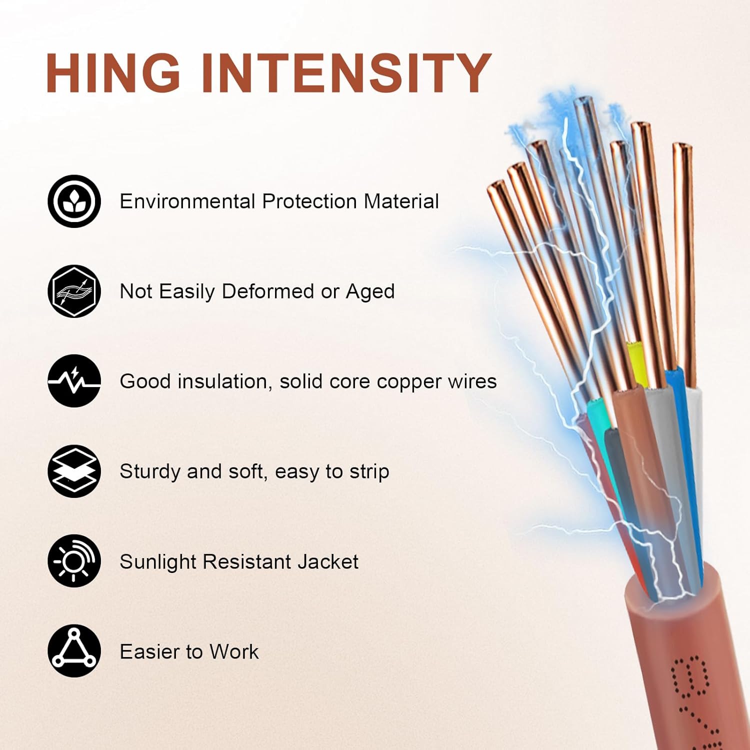 Thermostat Wire - 18/8 50FT Solid Copper 18 Gauge 5 Conductor Power Circuit Cable for Heating & air Conditioning Equipment, doorbells and Other Indoor/Outdoor Low Voltage Applications Use