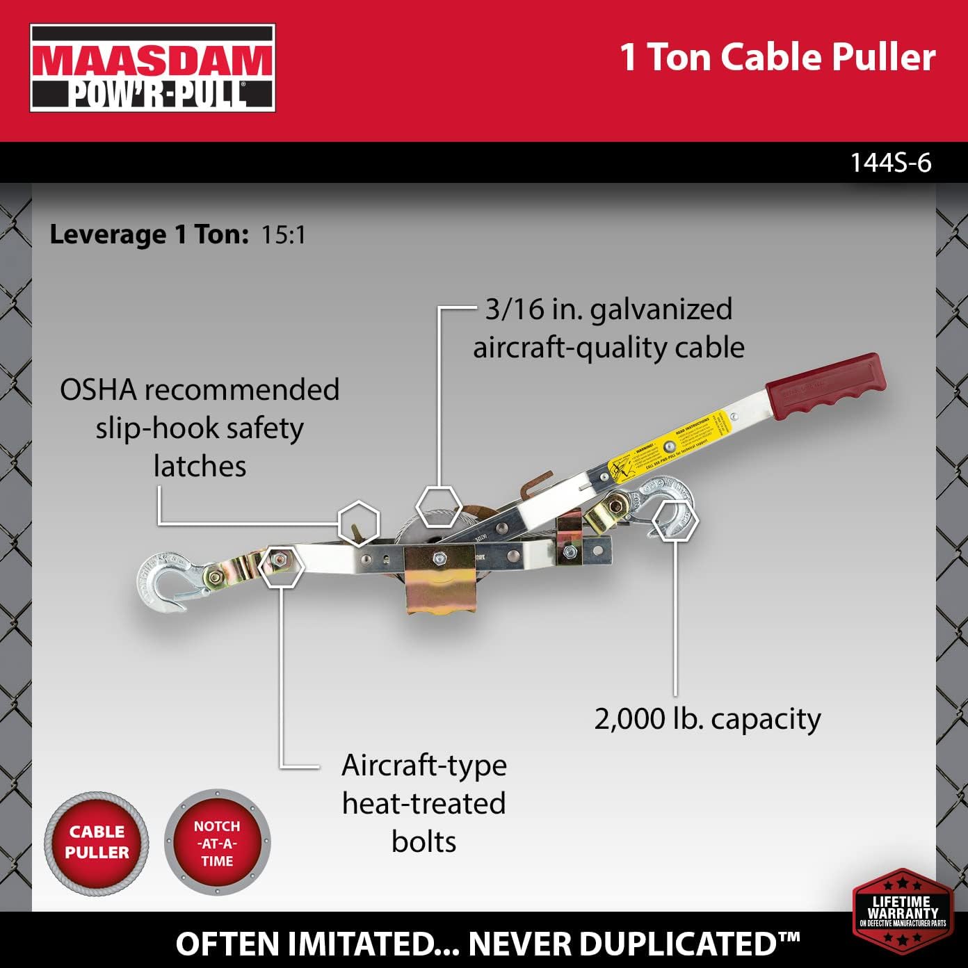 Maasdam Pow'R Pull 144S-6 1 Ton Capacity Pow'R Pull USA Made