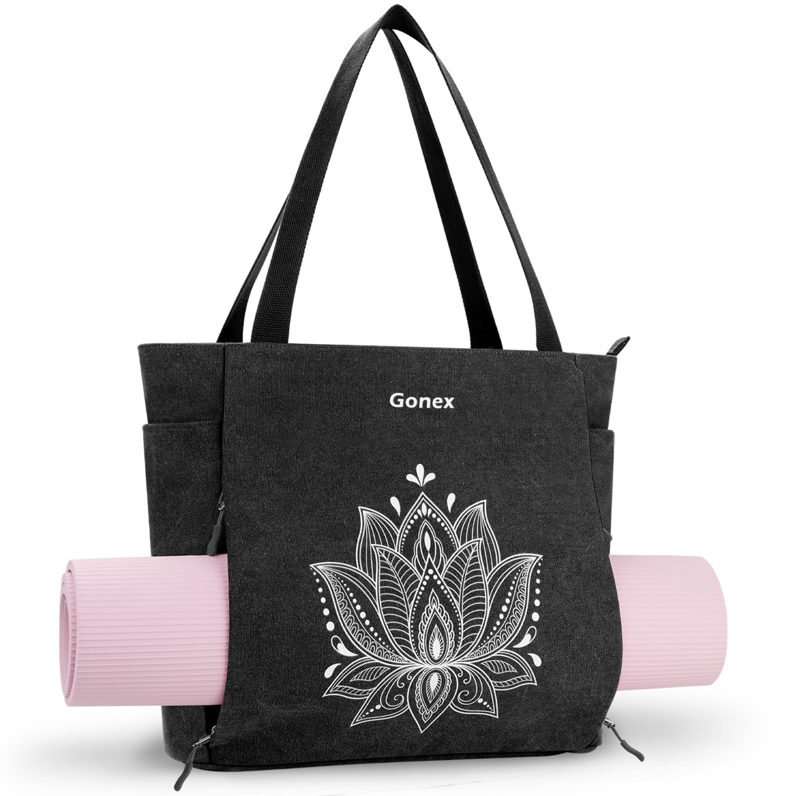Gonex Yoga Mat Bag, Large Tote Bag with Multi Pockets for Women Men, Canvas Mat Carrier, Full Zipper Easy Access for Pilates Gym Travel