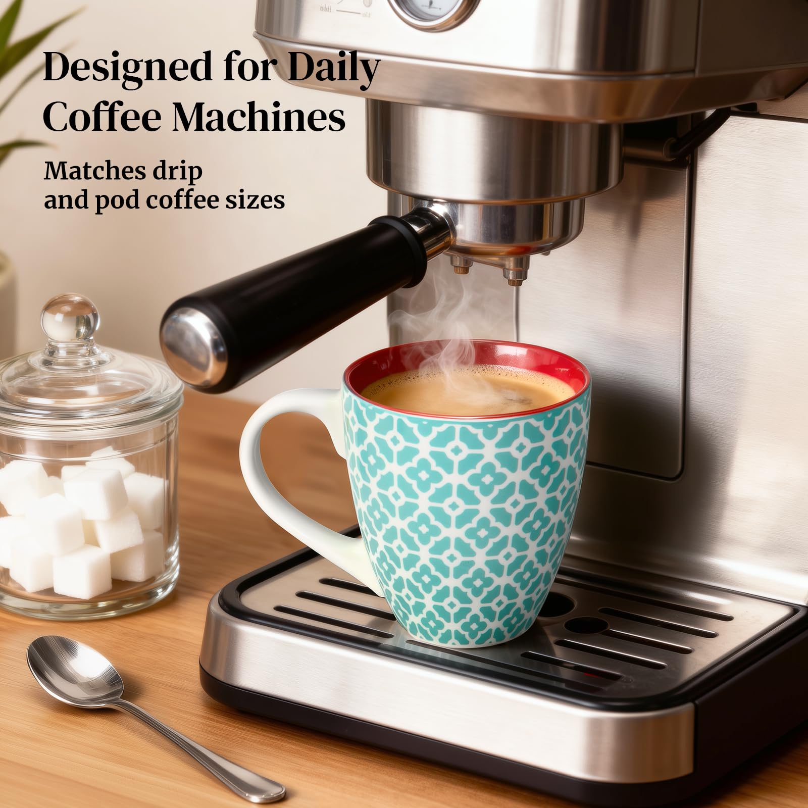 DOWAN Juego de 6 tazas de café de 350 ml, elegantes tazas de porcelana oriental, tazas grandes para café, té y café con leche