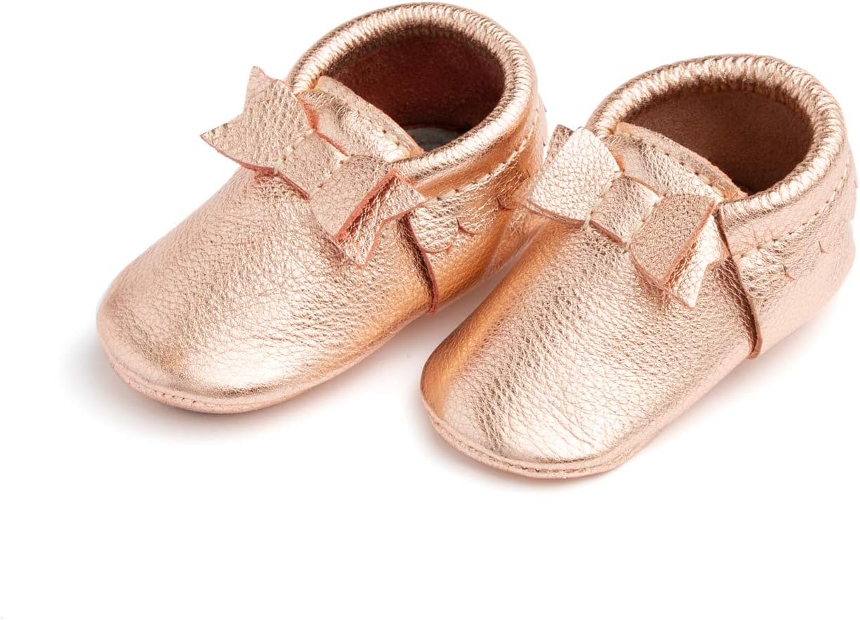 Freshly Picked Newborn Baby Girl Shoes, Ballet Flat Bow Moccasins, Blush