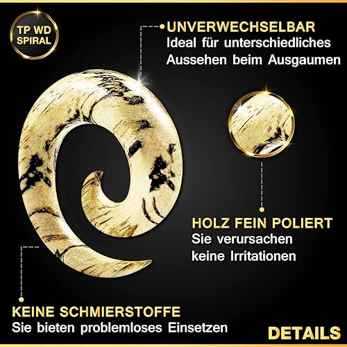 Miniatura 4 de 2 piezas de tamarindo de carne de madera, espiral espiral de oreja, piercing de calibre de estiramiento, joyería a elegir tamaños