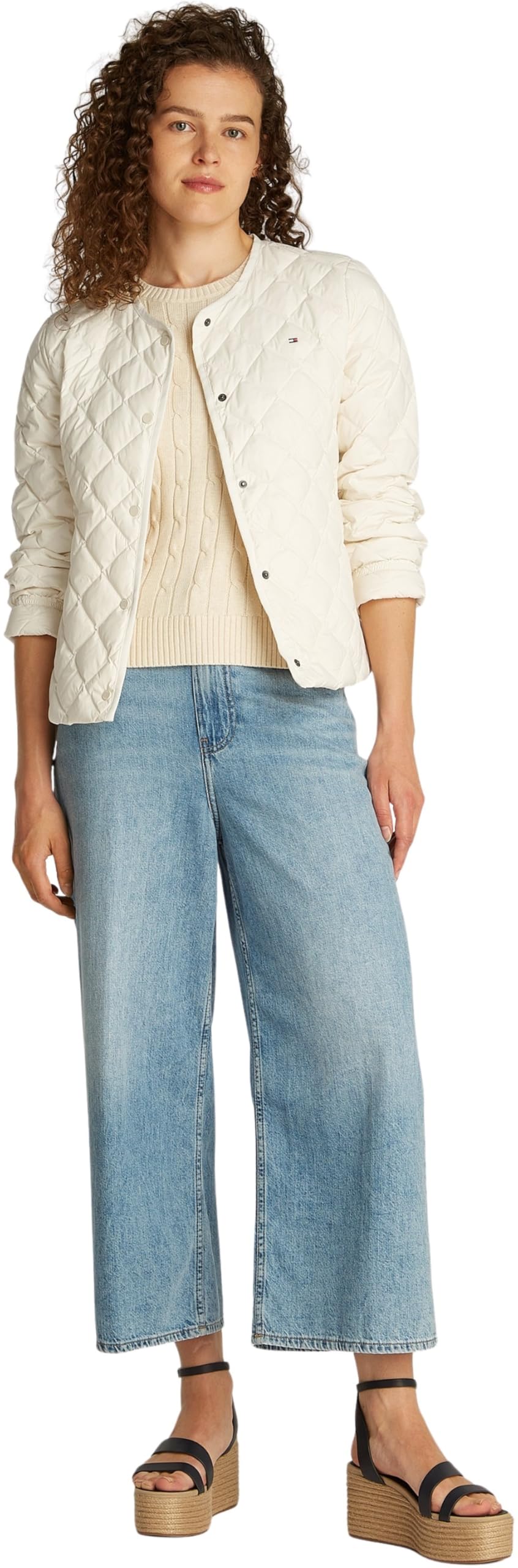 Tommy Hilfiger Donna Giacca Imbottita Quilted Collarless con Chiusura con Bottoni