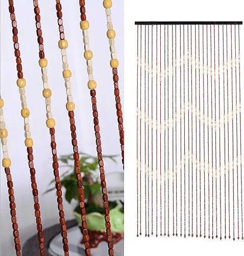 Miniatura 2 de Cortina de cuentas de bambú natural para puerta, 27 hebras, flecos con cuentas para puerta, cortinas hechas a mano, cortinas colgantes con cuentas,