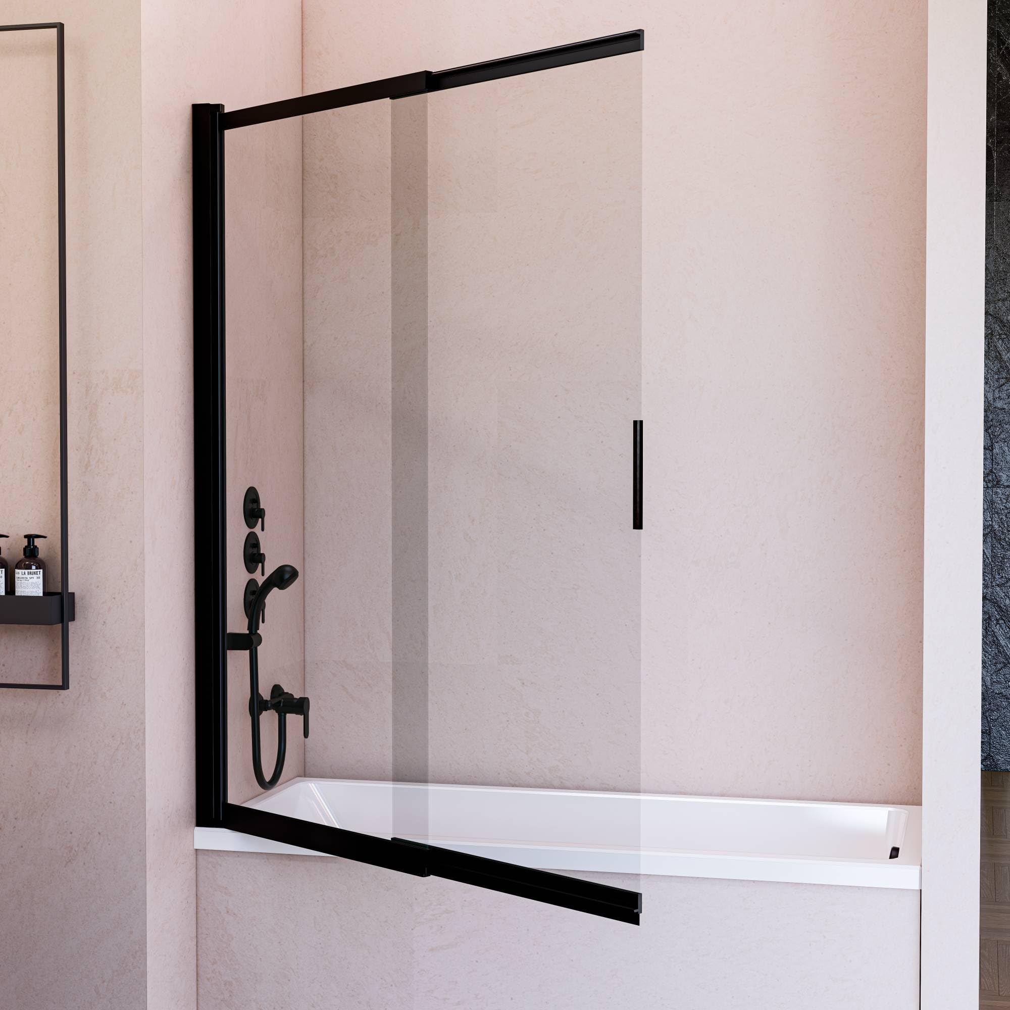 Mampara de Bañera Abatible Corredera 70 cm Negro Mate - Cristal Templado 6 mm Antical - 150cm Altura