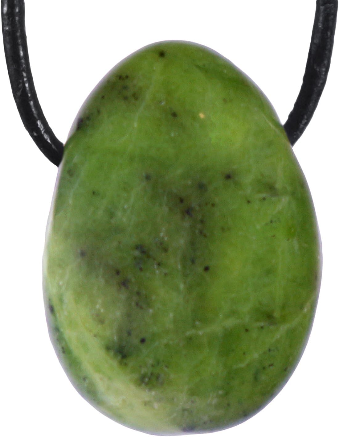 Life Source Plus Nephrite Jade Pendant Teardrop Pendant Drum Gemstone with Drilled Hole with Leather Strap
