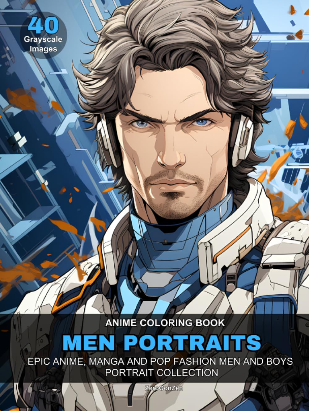 Livre de coloriage manga pour adultes avec portraits d'hommes épiques et mode pop
