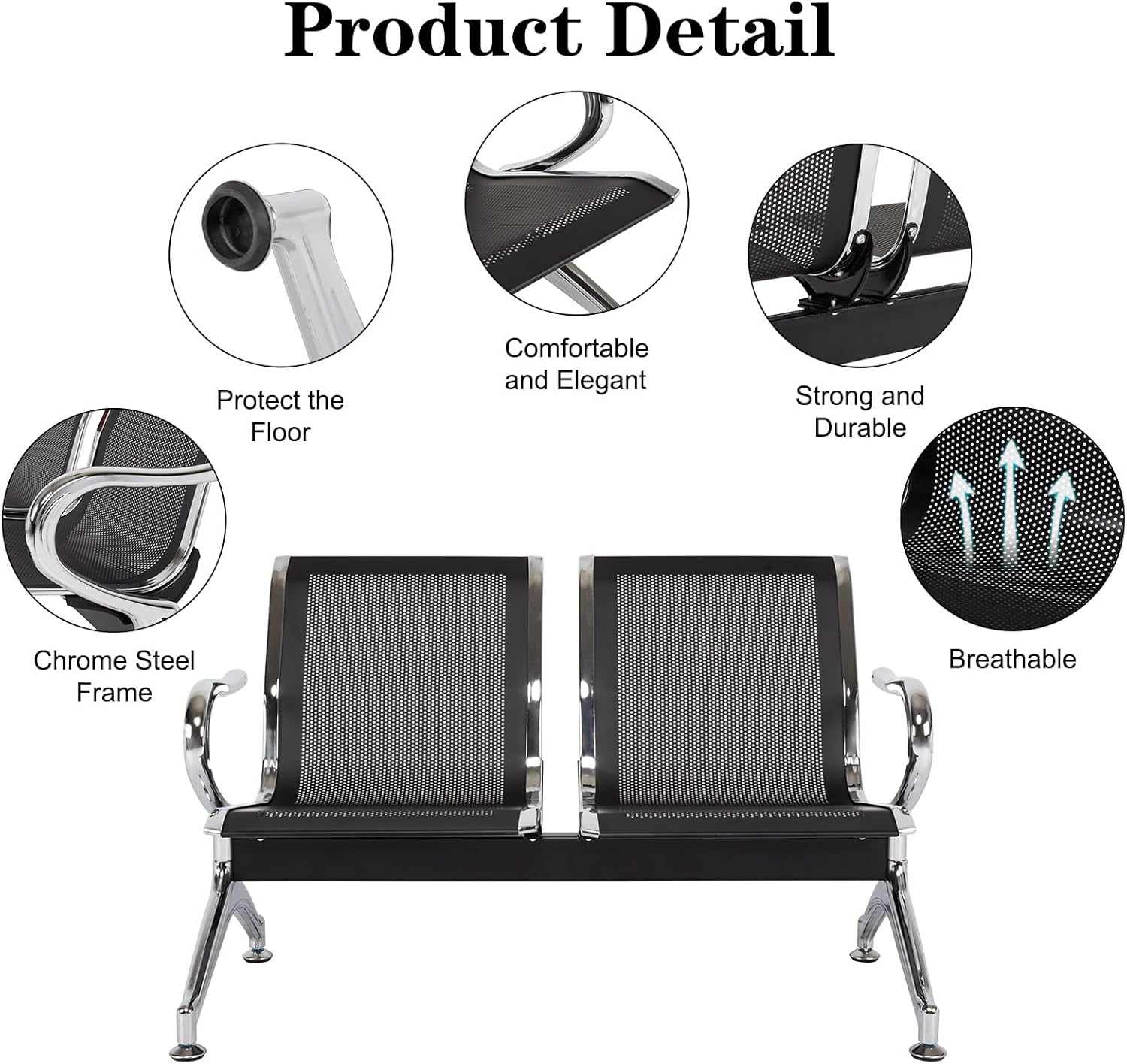Kinfant Waiting Room Chairs Set- 3-Pieces Office Guest Reception Seat Bench with Arms for Airport, Hospital, Bank, Salon, Barbershop, Hall, Room Conference(Black Mesh)