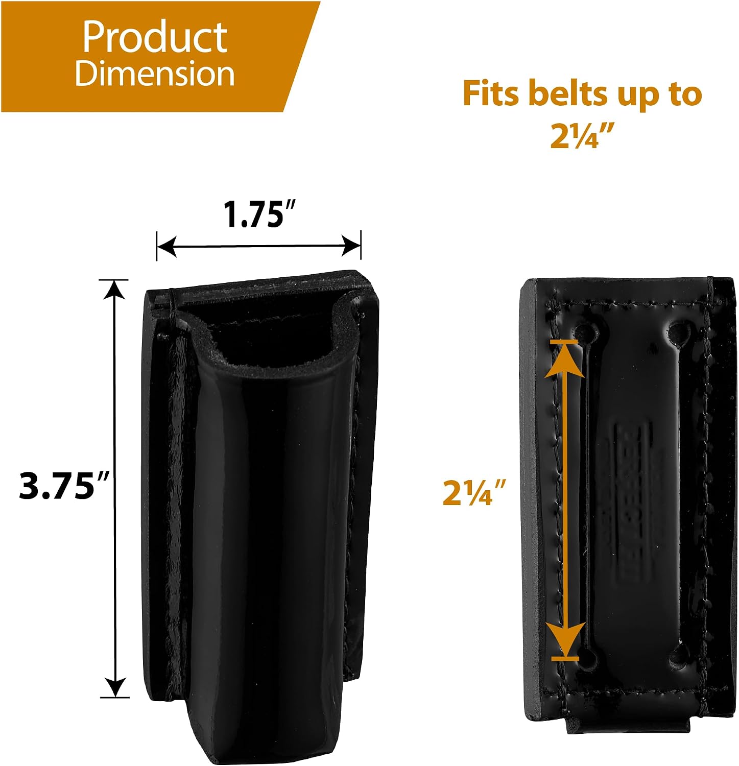 Strion Open Top Flashlight Holder, Black Leather Holster Fits 0.95 Inch Diameter Flashlight Barrels, Fits Duty Belts up to 2.25 Inch (Loop Style Belt Slide), Made in USA