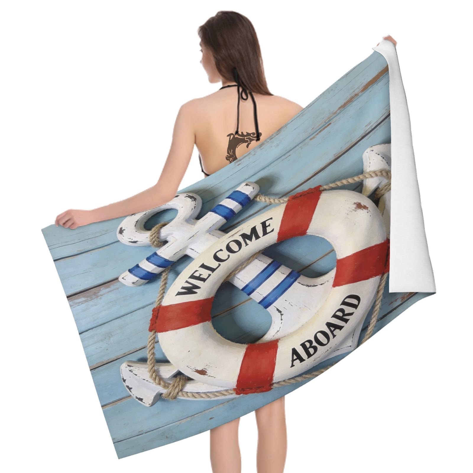 Leichong 3D Nautical Theme Beach Towel Microfiber Soft Quick Dry for Adults, Ocean Theme Bath Towel Lightweight Soft Absorbent for Travel Swimming Pool Sports, 75 x 150 cm