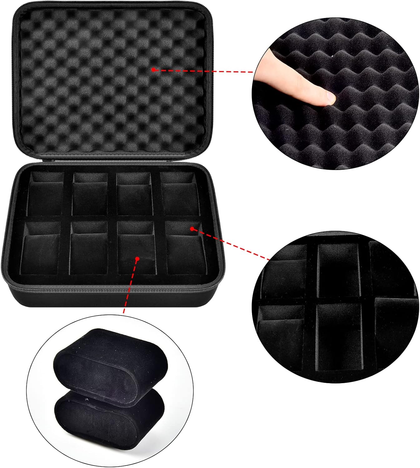 Comecase 8 Slots Watch Box Organizer/Men Watch Display Storage Case Fits All Wristwatches and Smart Watches up to 42mm - Black