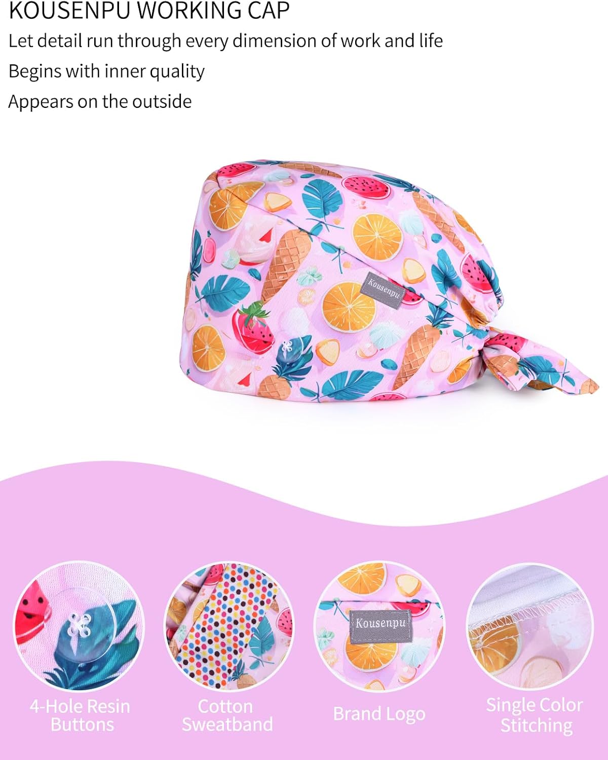  Scrub Caps for Women, Adjustable with Side Buttons, Cute thumbnail