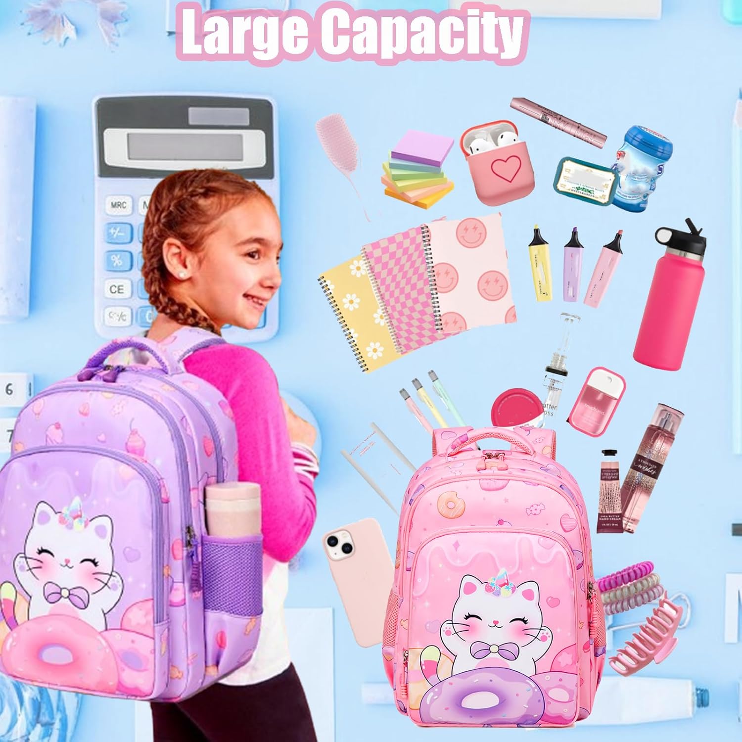 Girls' Elementary School Backpack with Lunch Box - Back to School Bag Bookbag