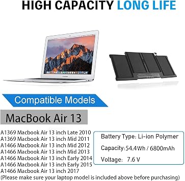A1405 uyumlu pil için Mac kitap hava 13\