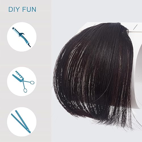 Miniatura 5 de NICENEEDED Flequillo con clip para el cabello para mujer, flequillo francés natural negro, flequillo plano con fleco de aire, extensiones de cabello