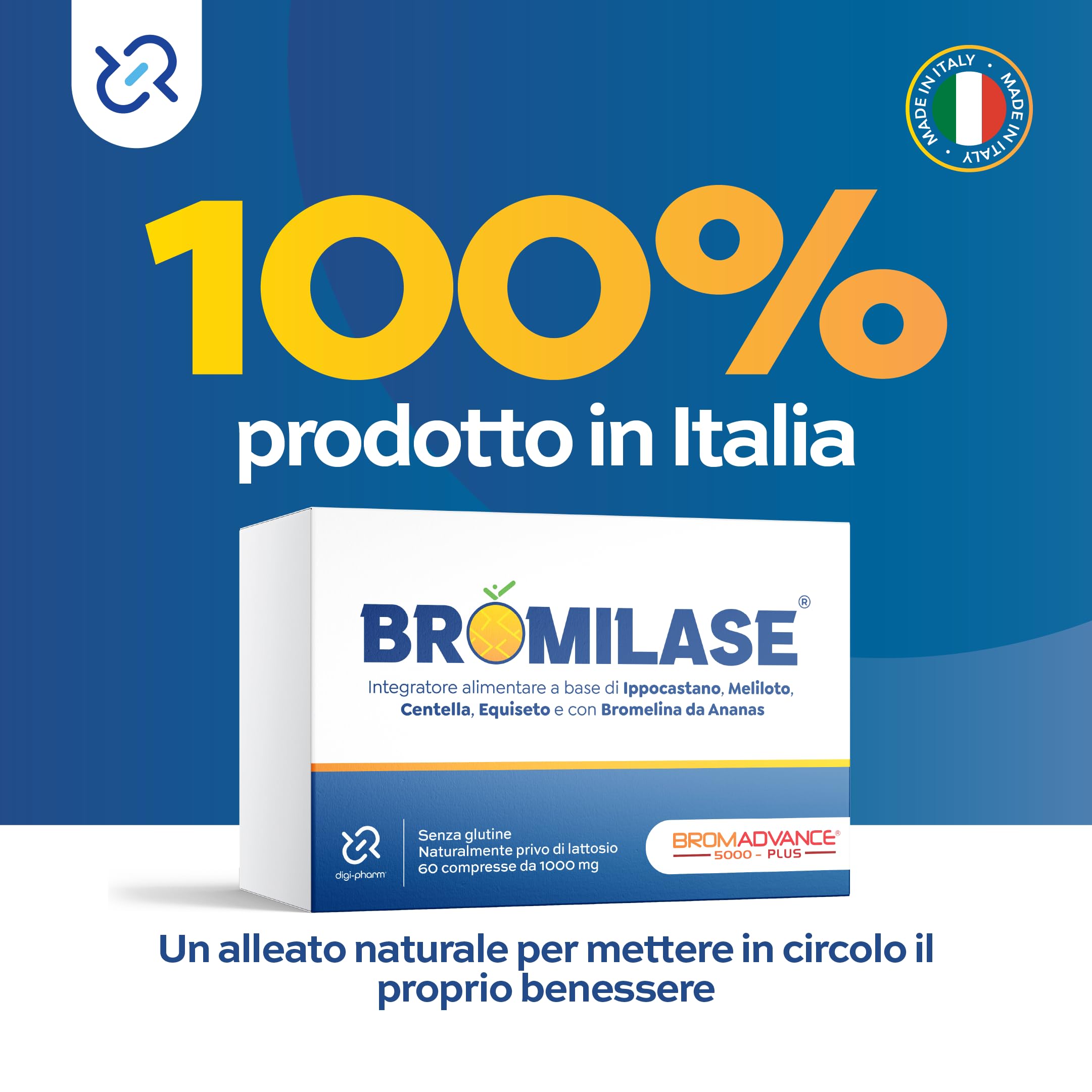 Bromilase Bromelina Drenante Diuretico Disintossicante Anticellulite 60 Compresse con Enzimi Digestivi per Cellulite e Drenaggio Liquidi con Centella Asiatica Equiseto Made in Italy