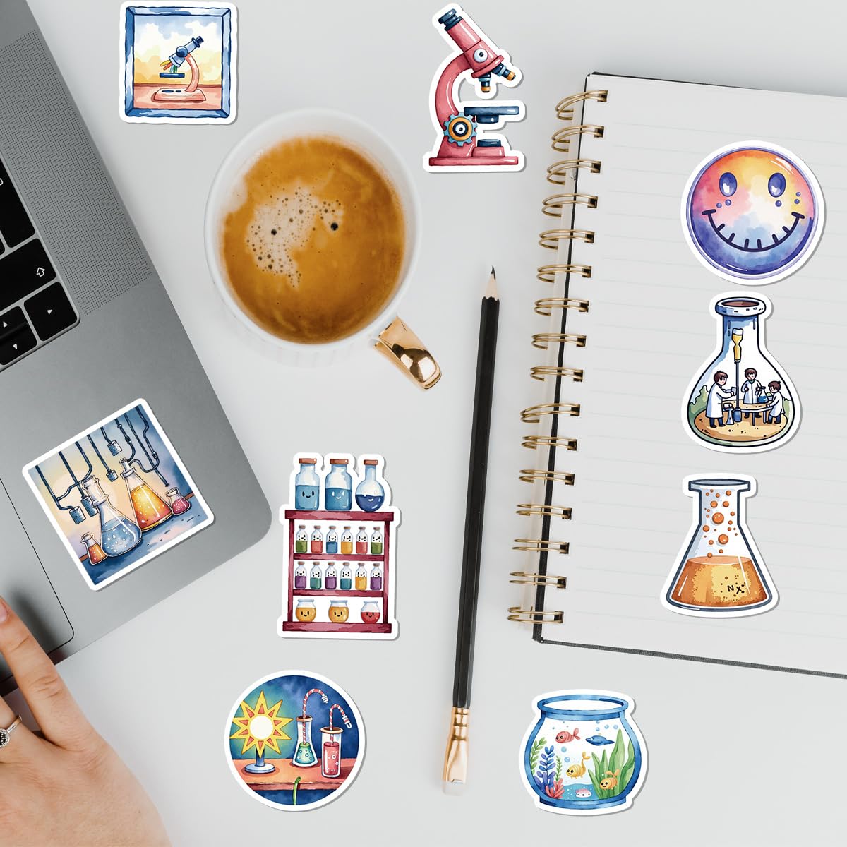 50PCS Science Laboratory Stickers for Luggage,Scrapbook,Laptop,Bumper,Helmet,Guitar,Cartoon Physics Biology Waterproof Vinyl Sticker,Teens Adults Decal,hemistry Experiment Aesthetic Graffiti Decals - Image 2