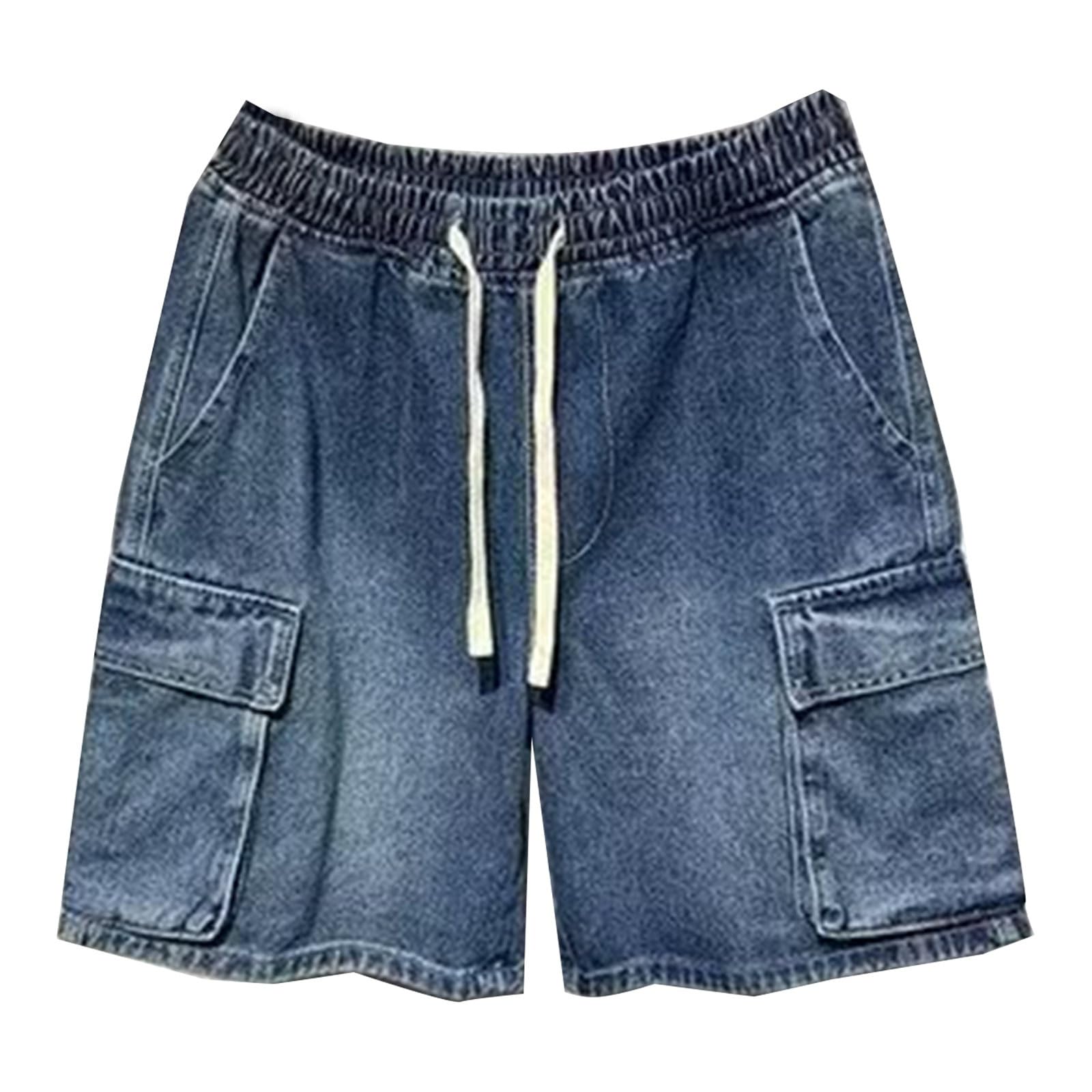 Denim Shorts Men's Vintage Jeans Shorts Elastic Waist Denim Shorts with Drawstring Outdoor Fashion Sports Shorts Regular Fit Leisure Men's Jeans Plain Sweat Shorts Casual Jeans, O Blue, XL