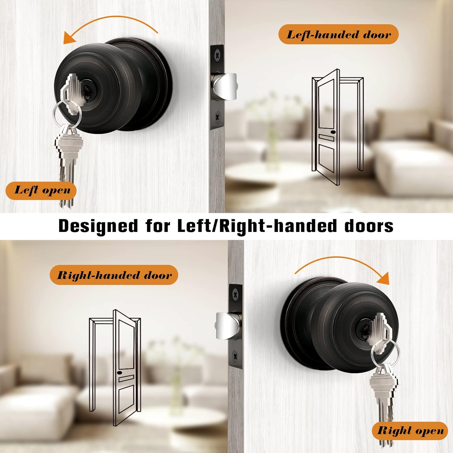 Probrico Keyed Entry Door Knobs, Exterior Interior Door Knob with Lock 6 Pack, Bedroom Bathroom Door Knobs with Same Key, Oil Rubbed Bronze