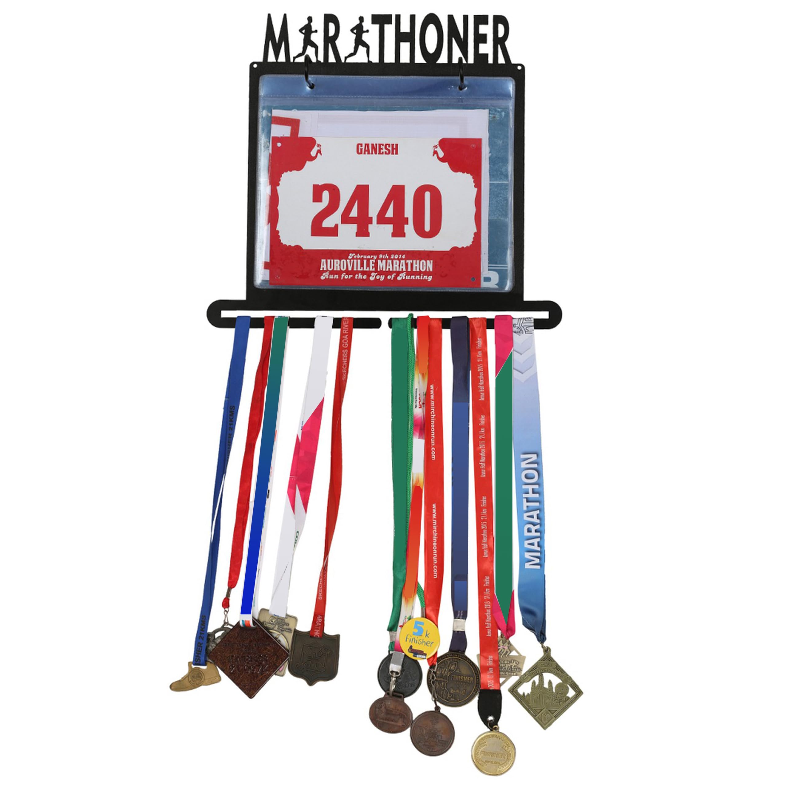 RUNWYND Marathoner All in One Medal Hanger & Bib Display Unit - Black (35 cm x 33 cm)-image-22