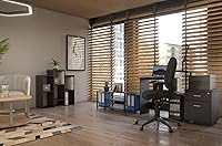 Vista 2 de Furinno Efficient Home - Escritorio para computadora portátil/laptop con estantes cuadrados, color americano/negro