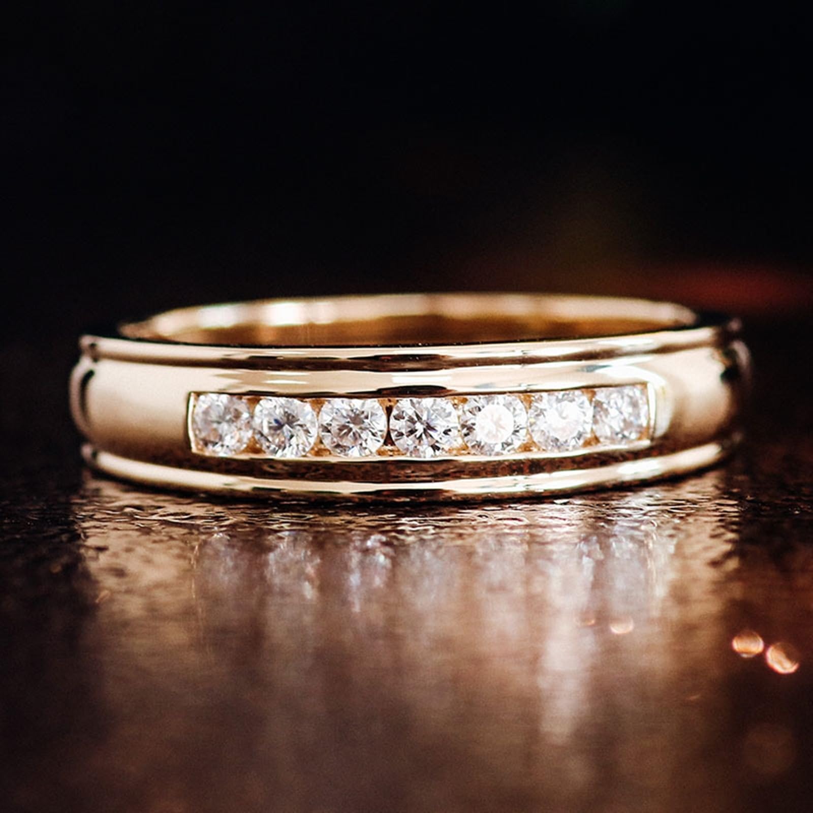 Anillo de oro amarillo para mujer, Moissanite, anillo de compromiso, oro auténtico 375/585/750, anillo de boda de media eternidad, 9 K/14 K/18 K, oro con grabado para mujeres