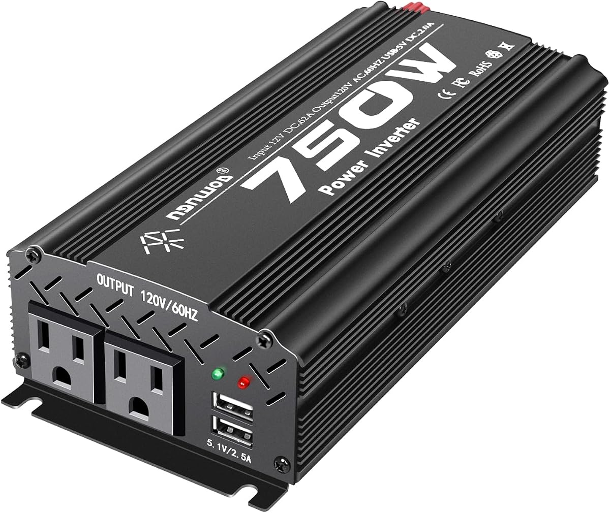 12V Inverter 750W Inverter 12V to 110V or Cars Trucks semi Trucks Various Vehicles with 2 AC Power outlets 2USB Ports