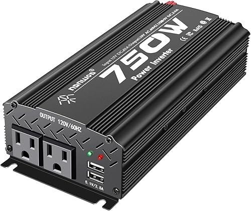 Inversor 12V 750W Inversor 12V a 110V o Coches Camiones Semi Camiones Varios Vehículos con 2 Tomacorrientes AC Puertos 2USB