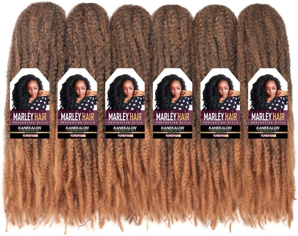ToyoTress Marley Twist Braiding Hair - 18 Inch 6 Packs Marley Twist Crocht Hair Ombre Blonde, Afro Kinky Curly Marley Hair For Faux Locs Marley Braids Synthetic Braiding Hair Extensions (18 Inch, T27-6P)