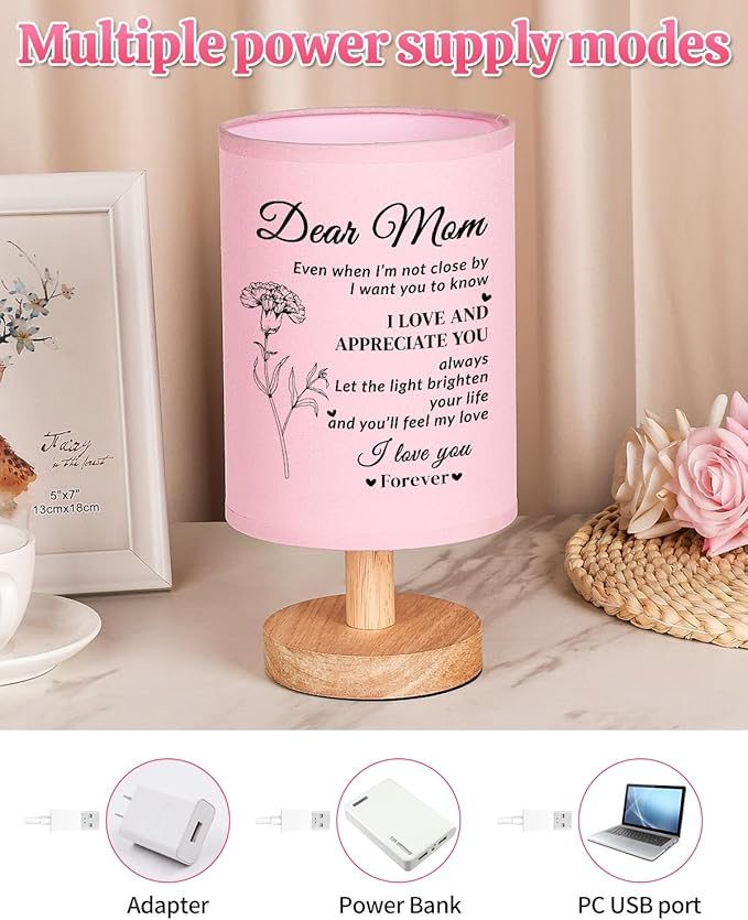 SOUHONEY Mom Birthday Gifts from Daughter Son, Christmas Unique Gifts for Mom, Beautiful Mothers Day Mother Fabric Bedside Lamp Gifts for Home Decoration photo 3
