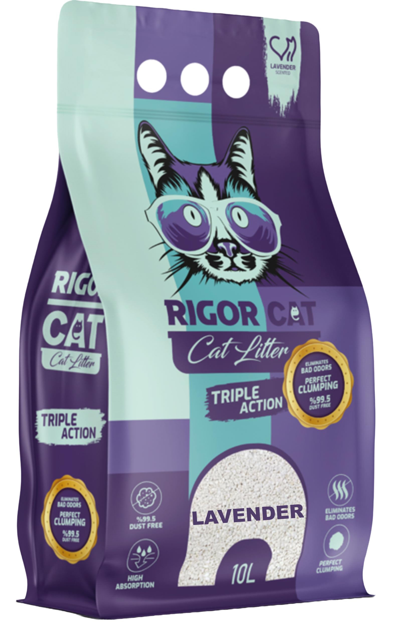 Ultra Clumping Cat Litter - Low Dust, High Absorption, Lavender scent, 10L, Easy Scooping, Powerful Odour Control, Gentle on Paws