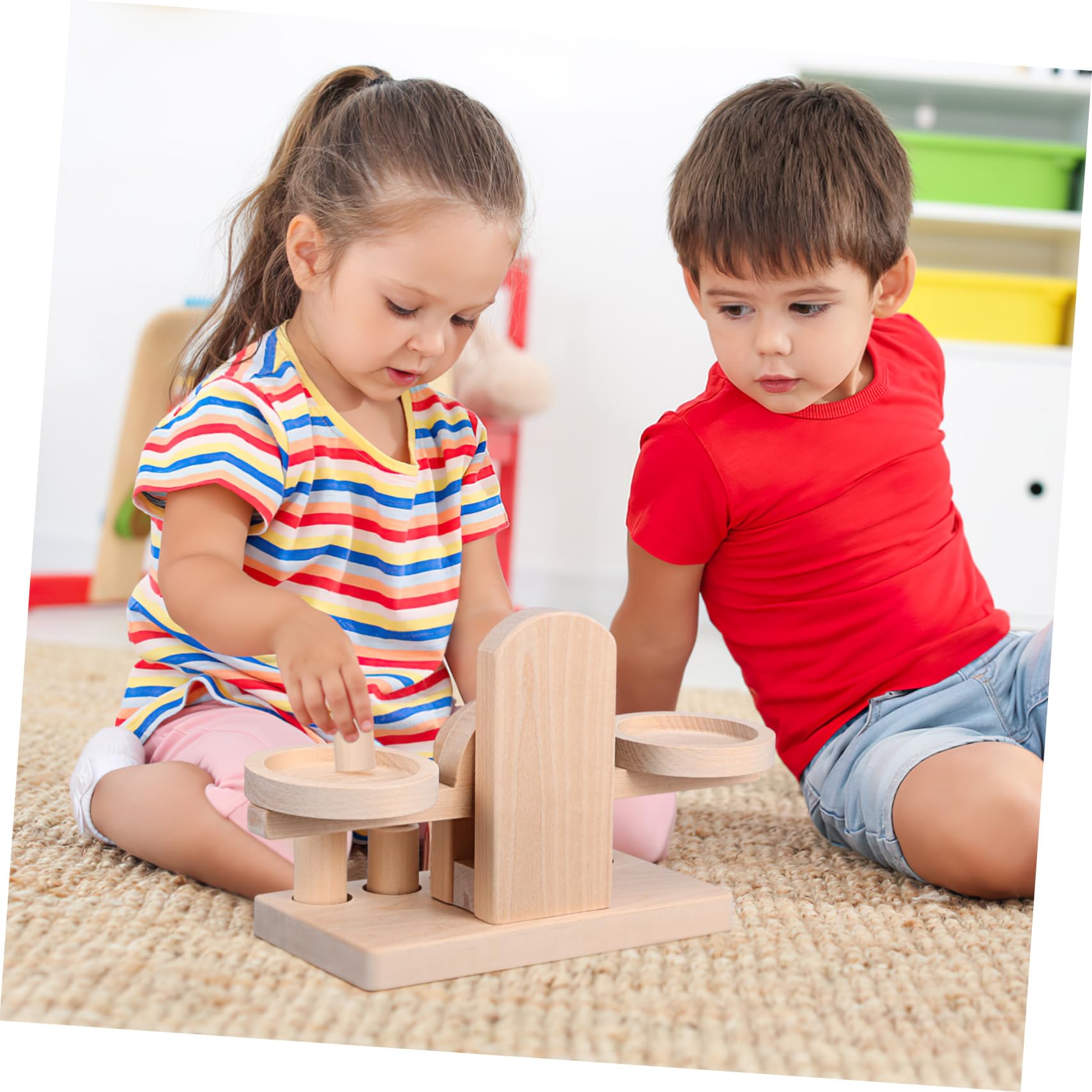 Beaupretty Giocattolo Bilancia in Legno Pesi Colorati, Gioco Educativo per Attività Creative e Giochi di Ruolo, Adatto a Ragazzo Ragazza in Età Prescolare