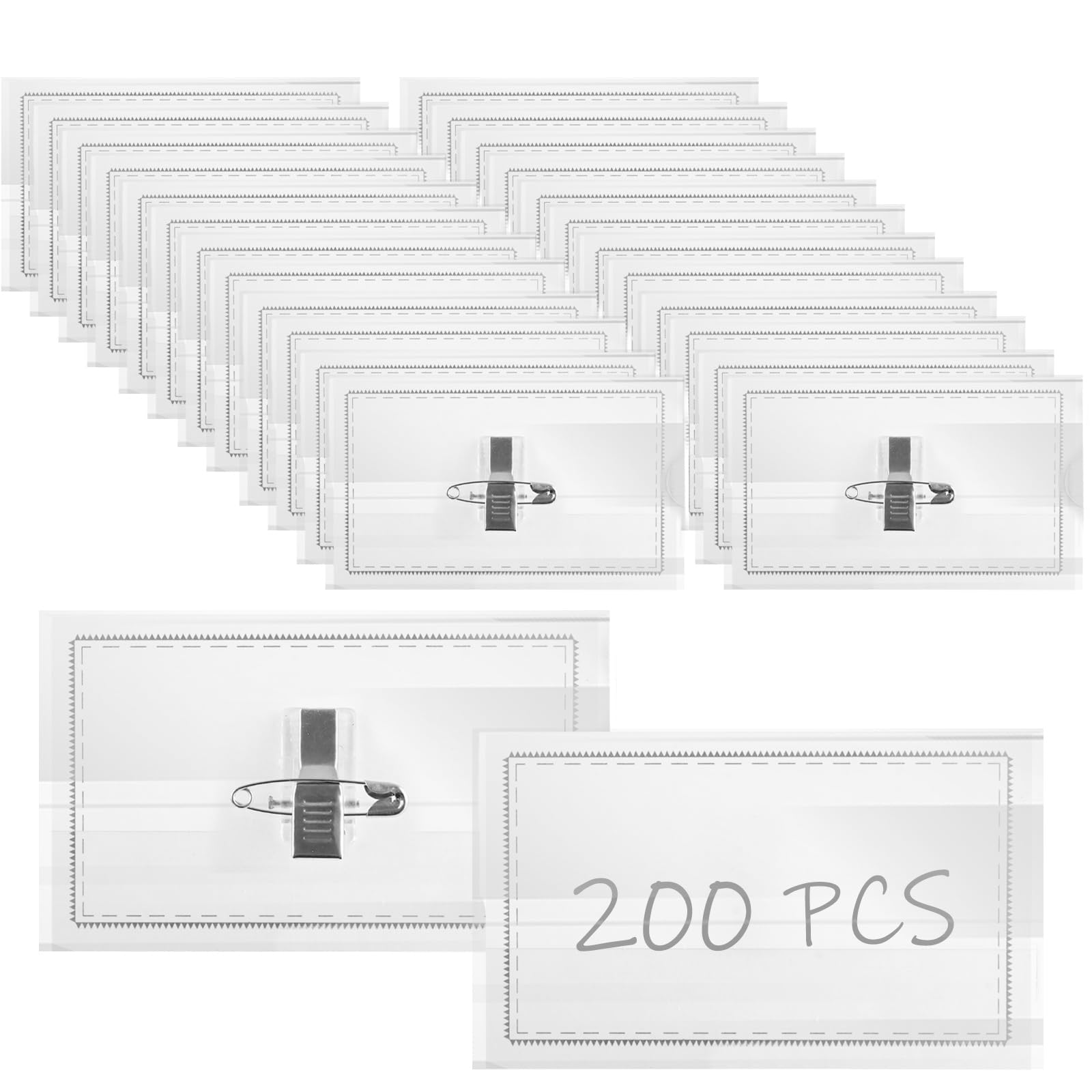 LOPYXBR 200PCS Name Badges with Clip and Pin, 90 x 55mm Professional Name Badge Holders for Work, Clear Plastic Card Holder with Crocodile Clip, Horizontal ID Card Holder for Company, Office