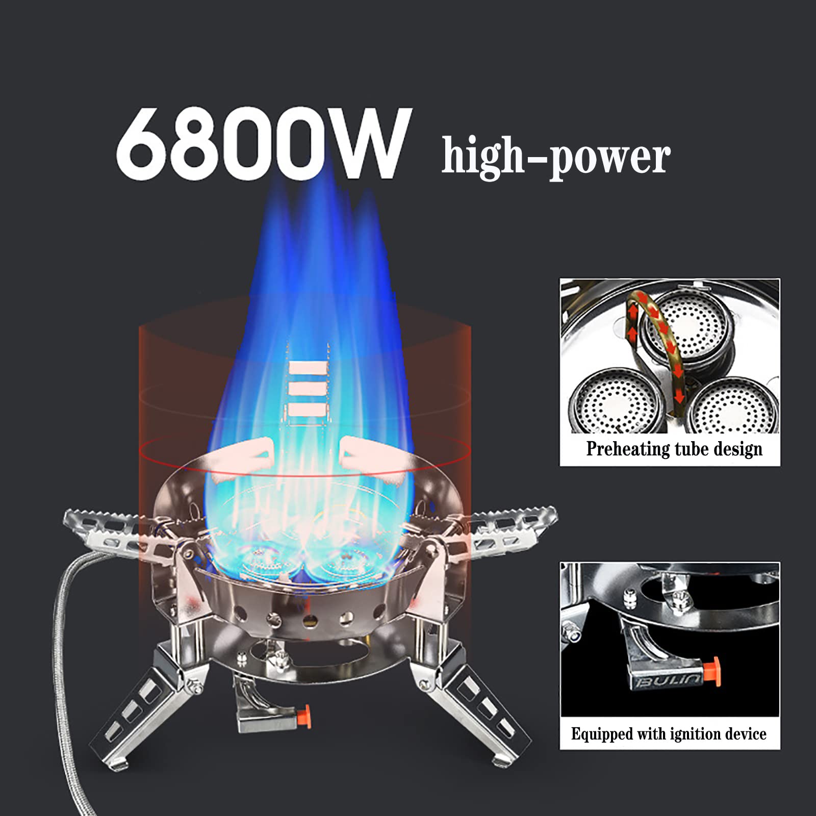 Estufa de gas butano para camping, quemador plegable portátil de 6800 W con encendido piezoeléctrico, ideal para cocinar al aire libre, senderismo, barbacoa y aventuras de pesca